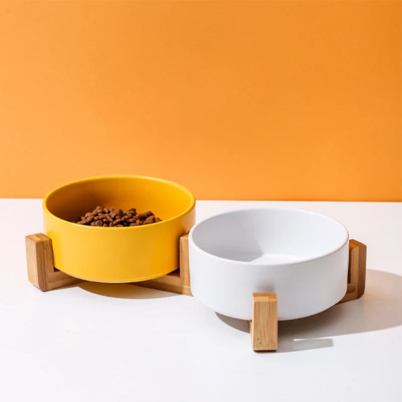 Tigela Pet Bowl Dish With Wood Stand No Spill Pet Ceramic Double Bowl For Dog Cat Food Water Feeder Cats Small Dogs Pet bowl