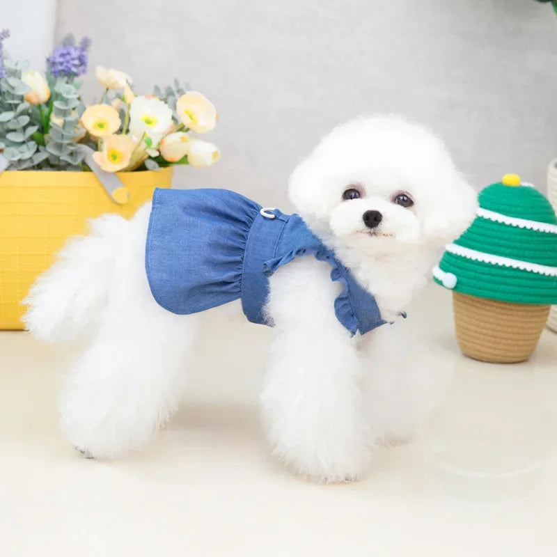 Vestido de cachorro primavera verão para gatinhos pequenos roupas para cachorros letras de filhotes vestidos de alça jeans bordados saias chihuahua fantasias para animais de estimação