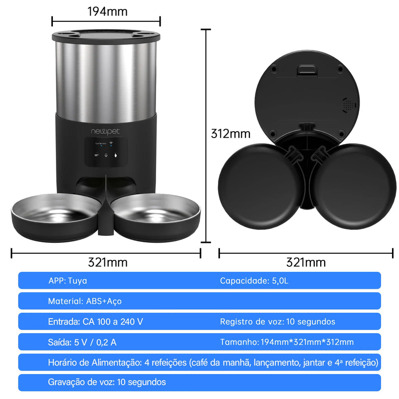 Alimentador 5L Pet Feeder with Microfone Automatic Cat Feeder Smart Dog Food Dispenser WiFi Timing Quantitative Stainless Steel Feeding Bowl