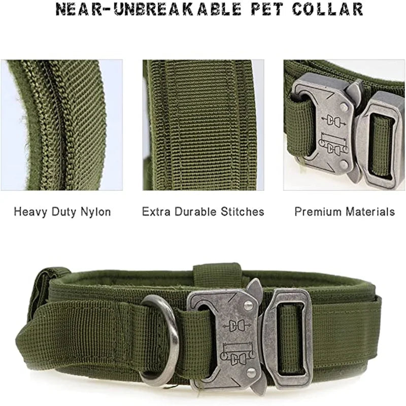 Dog Collar Durable Tactical Leash Set Adjustable Military Pet Collar Leash Medium Large Dog German Shepherd Training Accessories