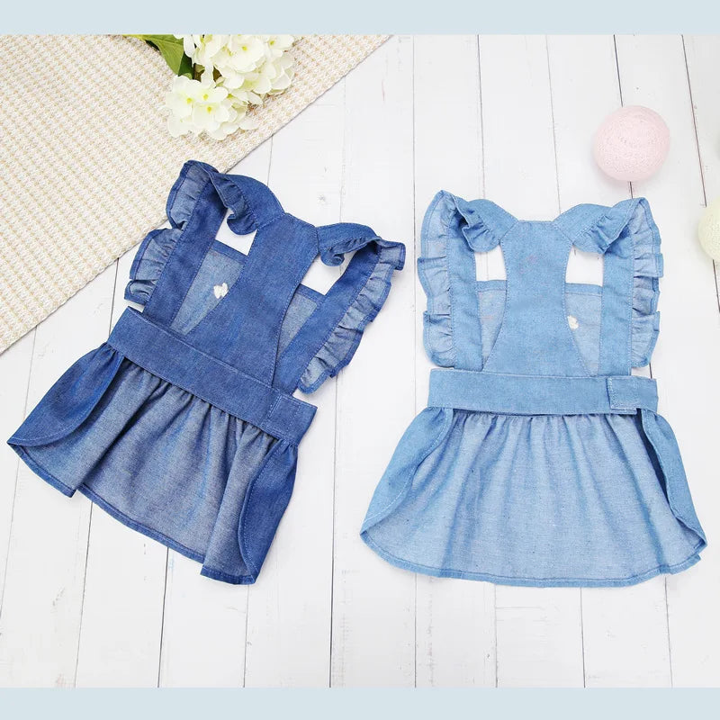 Vestido de cachorro primavera verão para gatinhos pequenos roupas para cachorros letras de filhotes vestidos de alça jeans bordados saias chihuahua fantasias para animais de estimação