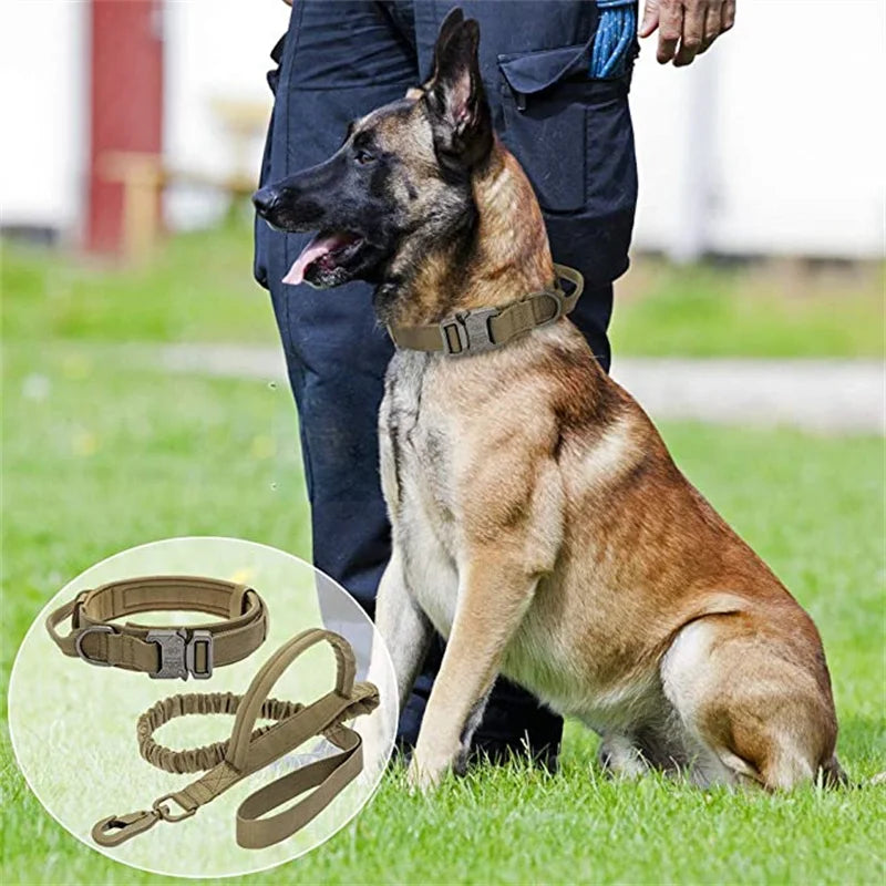 Dog Collar Durable Tactical Leash Set Adjustable Military Pet Collar Leash Medium Large Dog German Shepherd Training Accessories