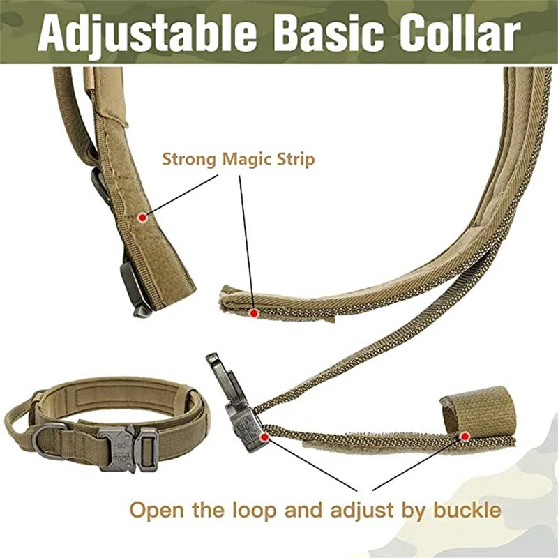 Dog Collar Durable Tactical Leash Set Adjustable Military Pet Collar Leash Medium Large Dog German Shepherd Training Accessories