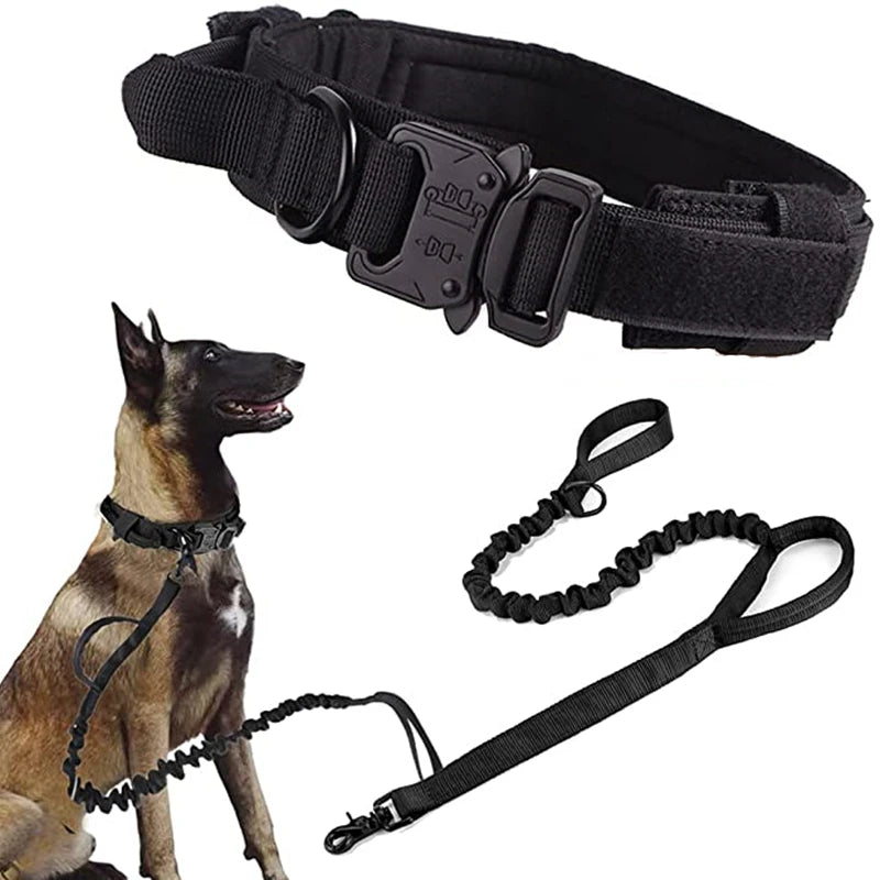 Dog Collar Durable Tactical Leash Set Adjustable Military Pet Collar Leash Medium Large Dog German Shepherd Training Accessories